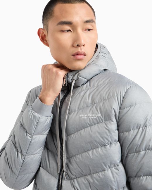 ARMANI EXCHANGE Daunenjacke Mit Durchgehendem Reißverschluss Und Kapuze in Gray für Herren