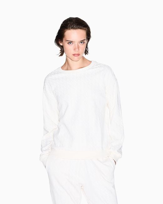 ARMANI EXCHANGE White Cotton Sweatshirt With Crew Neck Monogram