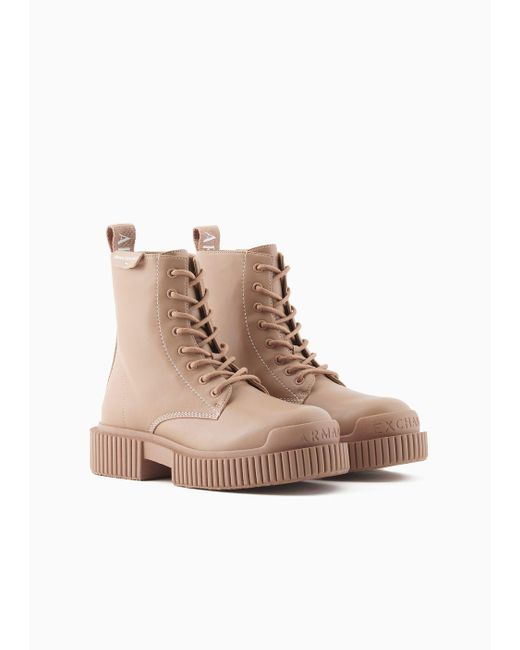 Armani Exchange Natural Leather Combat Boots
