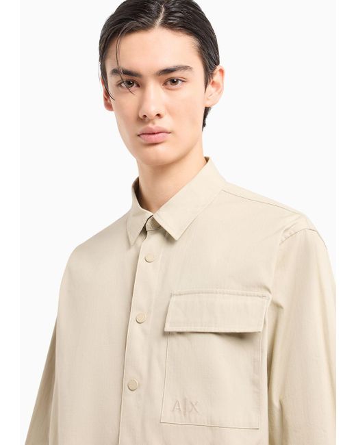 Armani Exchange Natural Loose Fit Shirt In Pure Cotton With Pocket for men
