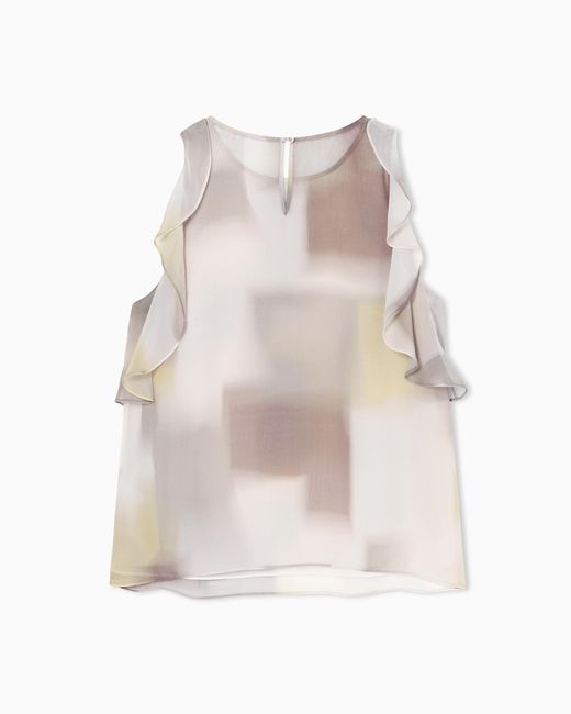 ARMANI EXCHANGE White Abstract Print Viscose Top With Ruffles