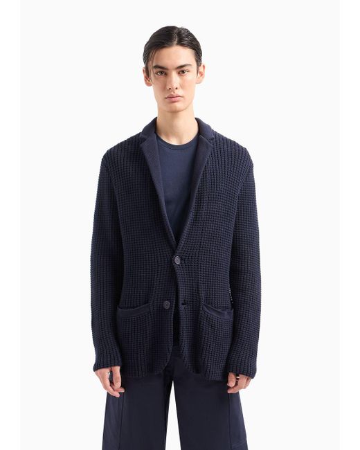 Armani Exchange Blue Single-breasted Jacket In Cotton Blend Knit for men