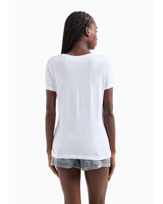 Armani Exchange White Slim Fit Pima Cotton T-shirt With Logo Print