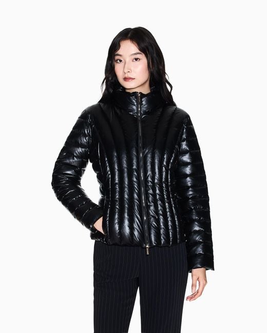 ARMANI EXCHANGE Black Recycled Foil Padded Jacket With Metallic Effect