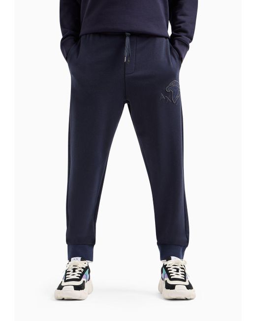 Armani Exchange Blue Cotton Jogger Trousers With Side Print for men