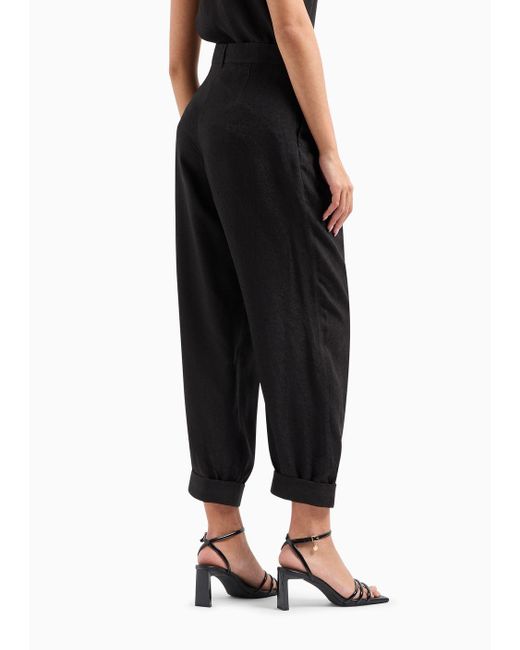Armani Exchange Black Wide Trousers With Pleats In Satin Jacquard