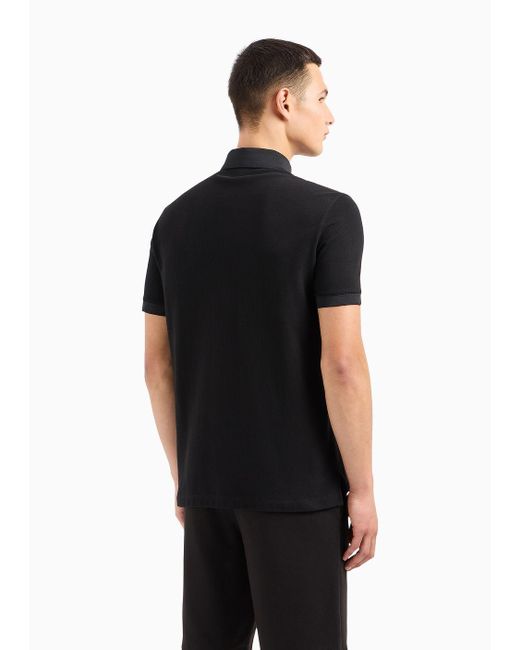 Armani Exchange Black Regular Fit Polo Shirt In Cotton Pique With Flocked Logo for men