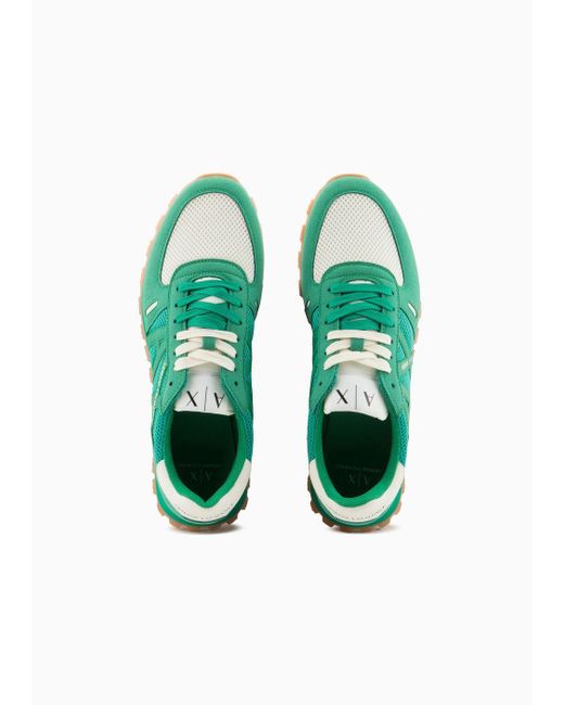 Sneakers Con Inserti In Mesh Ed Eco-suede di Armani Exchange in Green da Uomo