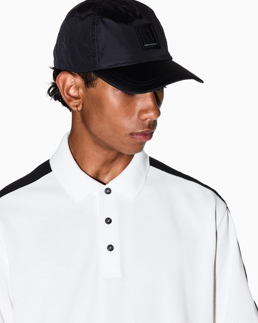 ARMANI EXCHANGE Black Technical Adjustable Hat With Curved Visor And Patch Icon for men