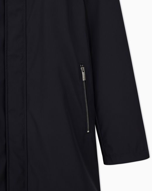 ARMANI EXCHANGE Blue Overcoat With A High Collar And Concealed Zipper Essential for men