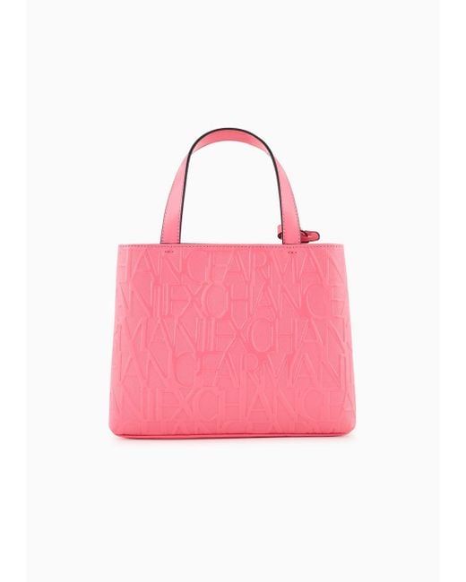 Armani Exchange Pink Shopper With All-over Embossed Logo Lettering
