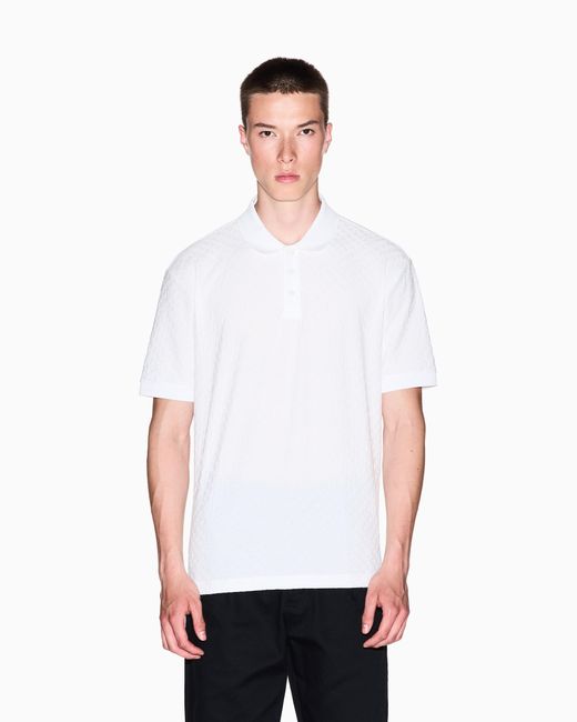 Polo Regular Fit Logo Allover di ARMANI EXCHANGE in White da Uomo