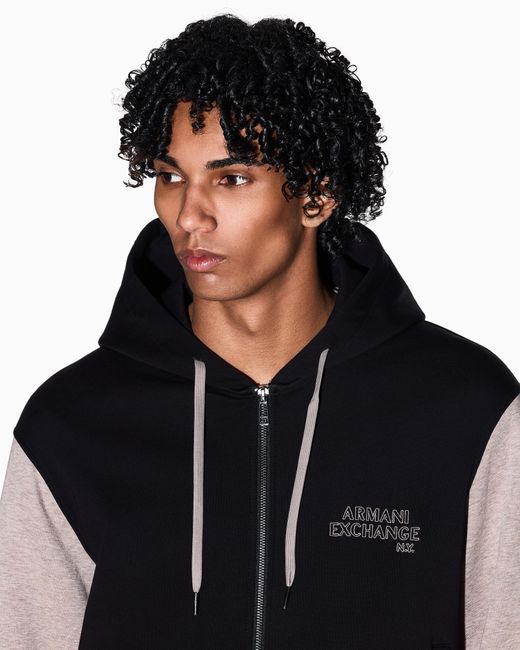 ARMANI EXCHANGE Blue Bonded Stretch Cotton Zip-Up Sweatshirt for men