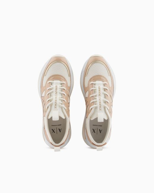 ARMANI EXCHANGE White Urban Mesh And Microsuede Sneakers