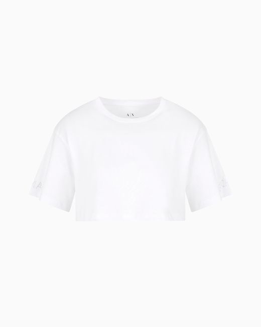 ARMANI EXCHANGE White Cropped T-Shirt With Logo On The Sleeves