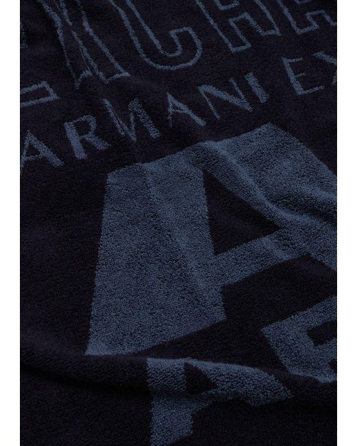 Armani Exchange Blue Terry Beach Towel With Logo for men