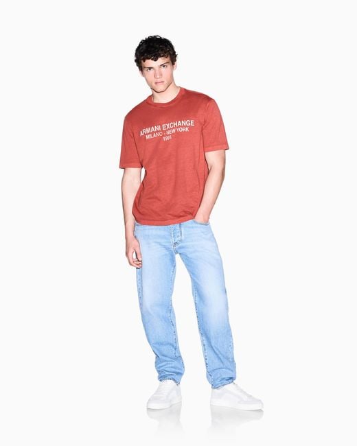 ARMANI EXCHANGE Red Regular T-Shirt Garment-Dyed Cotton Jersey for men