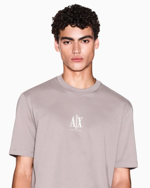 ARMANI EXCHANGE White Regular Fit Cotton Jersey T-Shirt With A Logo Icon for men