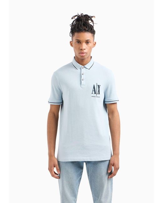 Armani Exchange Blue Icon Logo Cotton Piqué Polo Shirt for men