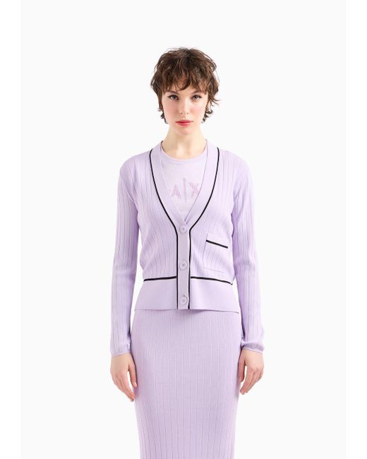 Armani Exchange Purple Cardigan With Decorative Stitching