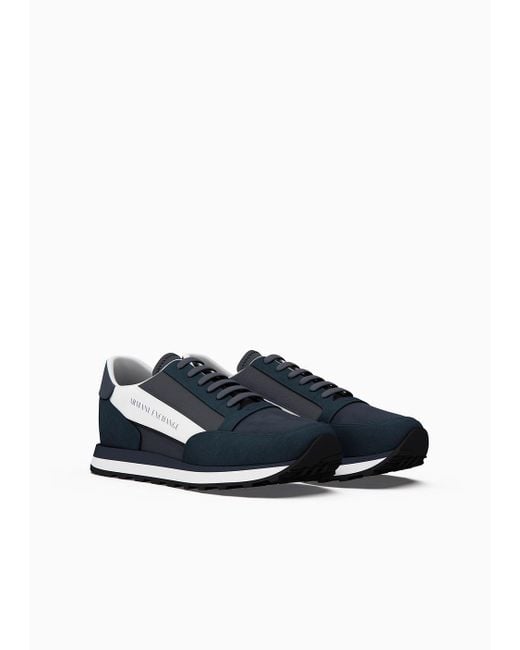 Armani Exchange Blue Logo Lettering Leather Sneakers for men