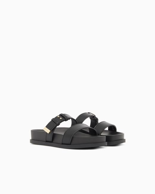 ARMANI EXCHANGE White Two-Strap Slippers With Buckle