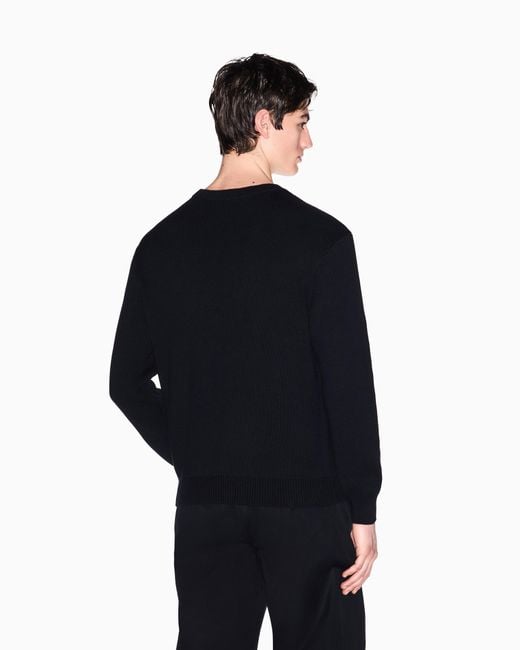 ARMANI EXCHANGE Black Crew Neck Sweater With Embroidered Logo for men