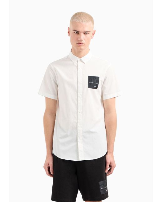 Camicia Regular Fit A Maniche Corte In Cotone Organico Asv Con Patch di Armani Exchange in White da Uomo