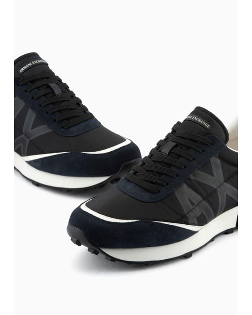 Armani Exchange Black Suede Nylon Mix Sneakers for men