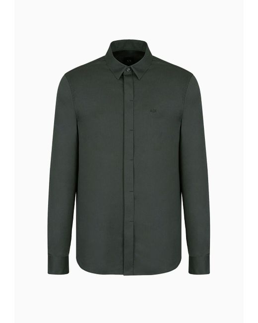 Armani Exchange Green Stretch Cotton Satin Slim Fit Shirt for men