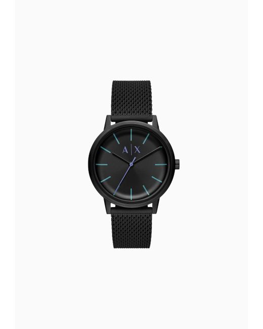 Reloj De Malla De Acero Inoxidable Negro Con Tres Manecillas Armani Exchange de hombre de color Black