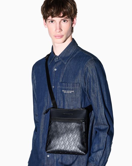 ARMANI EXCHANGE Black Flat Crossbody Messenger Bag for men