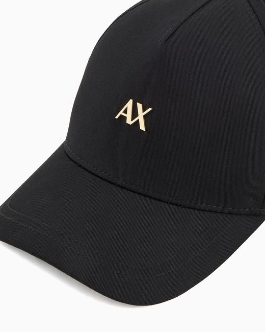 ARMANI EXCHANGE Black Cotton Twill Cap With Embroidered Logo