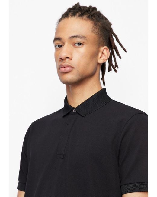 Armani Exchange Slim Fit Stretch Jersey Cotton Polo Shirt in Black