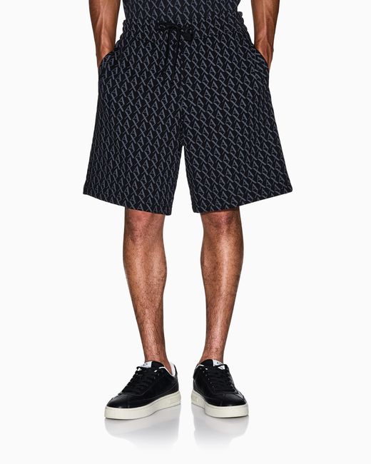 ARMANI EXCHANGE Black French Terry Shorts With An All-Over Pattern Essential for men