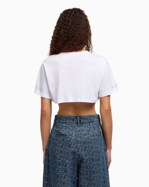 ARMANI EXCHANGE White Cropped T-Shirt With Logo On The Sleeves