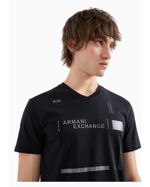 T-shirt Col V Coupe Slim En Coton Biologique Asv À Multi-imprimés Armani Exchange pour homme en coloris Black