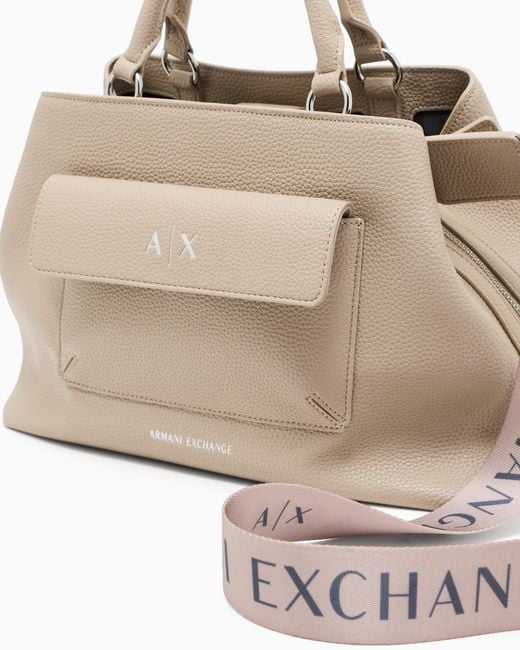ARMANI EXCHANGE White Textured Handbag With Structured Top Handle And Flap Pocket