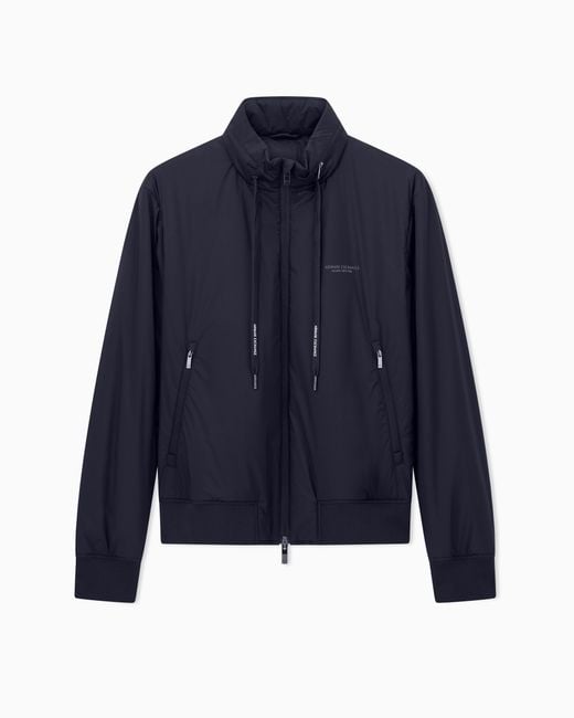 ARMANI EXCHANGE Blue Stretch Nylon Bomber Jacket With High Collar Essential for men