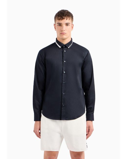 Camicia Regular Fit In Tessuto Satin Stretch di Armani Exchange in Blue da Uomo