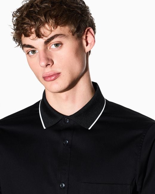 ARMANI EXCHANGE Black Stretch Cotton Shirt With Contrasting Profiles for men