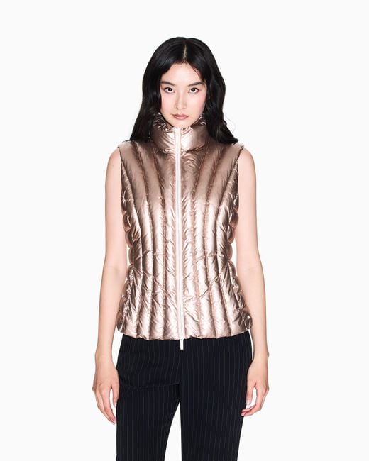 ARMANI EXCHANGE Pink Recycled Nylon Glossy Foil Down Vest