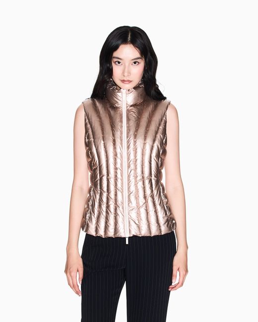 ARMANI EXCHANGE Pink Recycled Nylon Glossy Foil Down Vest