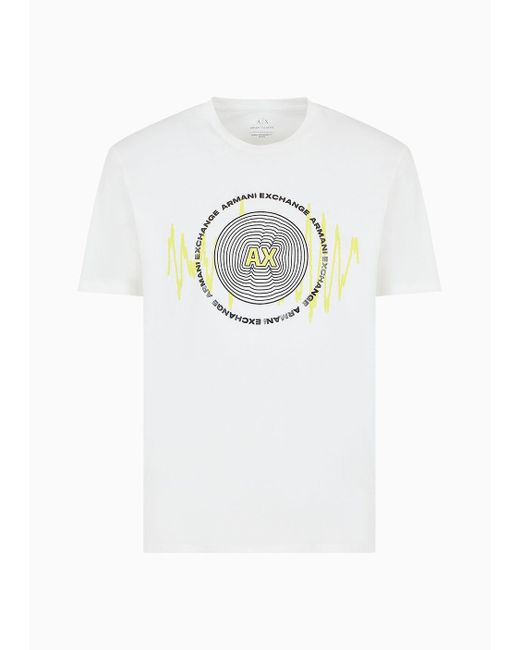 Armani Exchange White Regular Fit Cotton T-shirt With Turntable Print for men