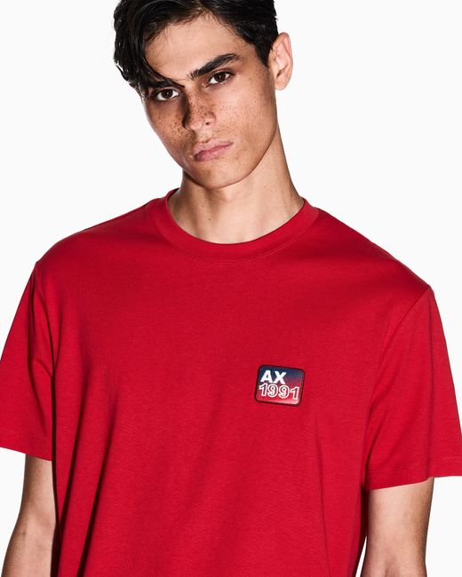 ARMANI EXCHANGE Red Regular Fit T-Shirt With Patch for men