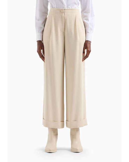 Armani Exchange Natural Wide Trousers With Cuffed Hem In Asv Recycled Fabric