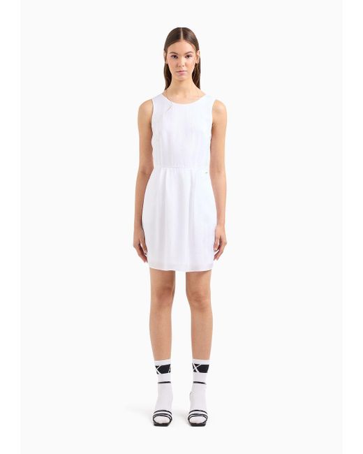Armani Exchange White Sleeveless Dress In Satin Crepe With Pleats