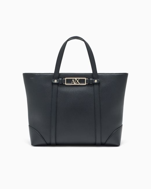 ARMANI EXCHANGE Blue Tote Bag With Dual Handles And A Metal Logo Plaque