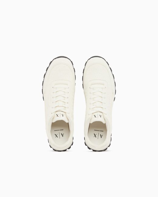 ARMANI EXCHANGE White Sneakers With Mini-Tumbled Finish And All-Over Logo for men