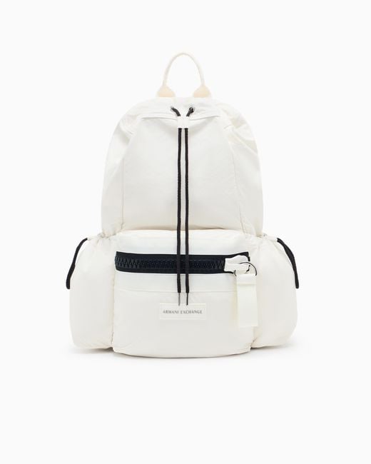 ARMANI EXCHANGE White Fabric Backpack With Contrasting Details for men